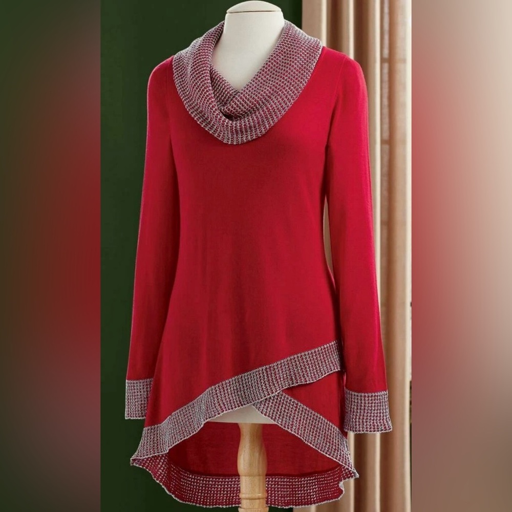 NWOT - Small Red with silver metallic trim sweater by Seventh Avenue
